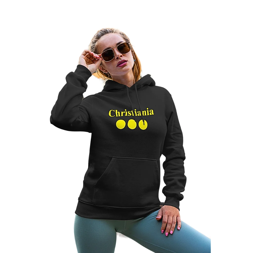 Christiania Logo Spell Out Black Hoodie Unisex