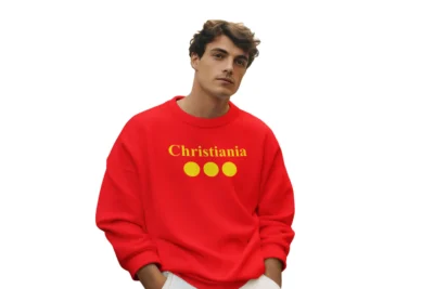 Christiania Logo Spell Out Crewneck Red Sweatshirt Unisex