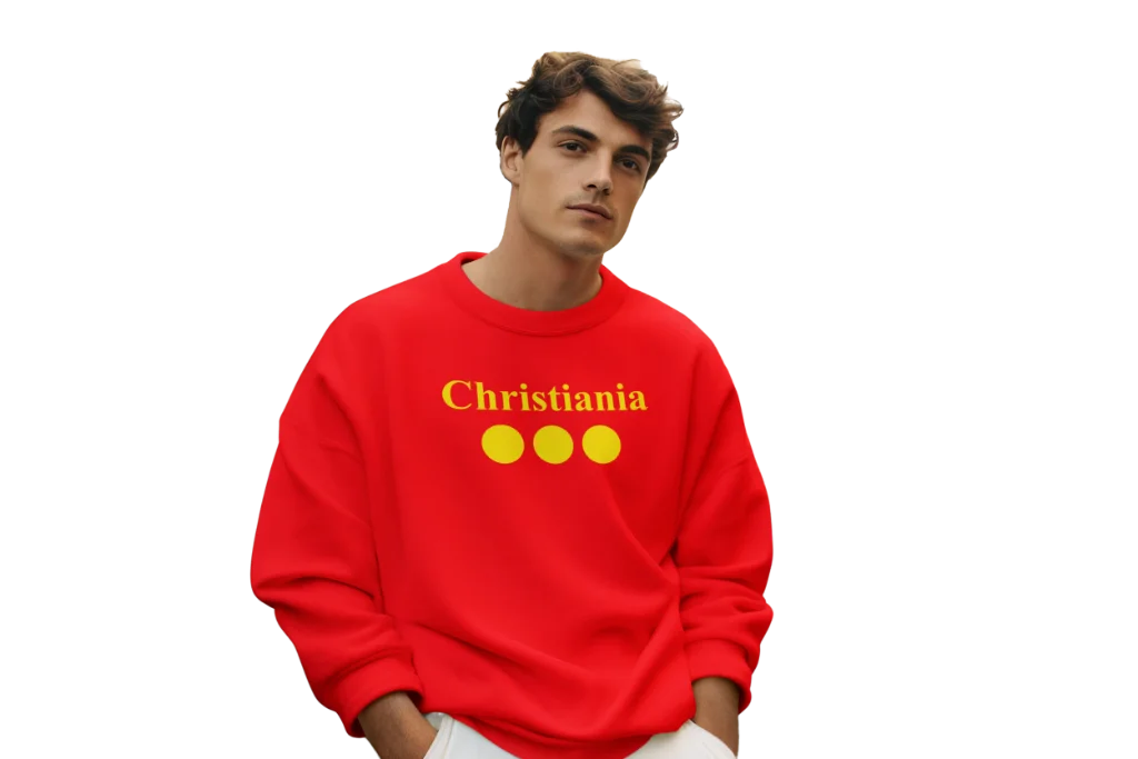 Christiania Logo Spell Out Crewneck Red Sweatshirt Unisex