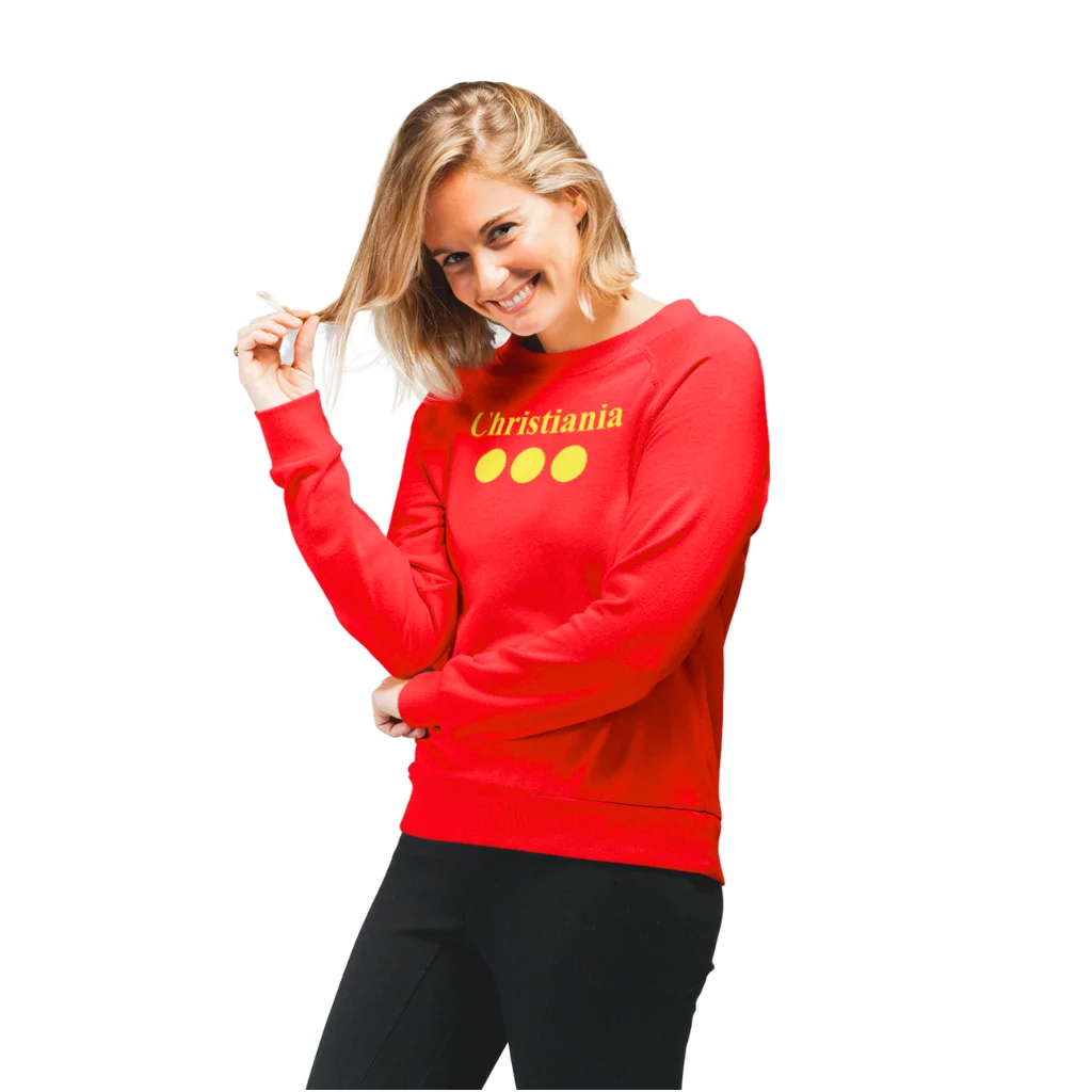 Christiania Logo Spell Out Crewneck Red Sweatshirt Unisex
