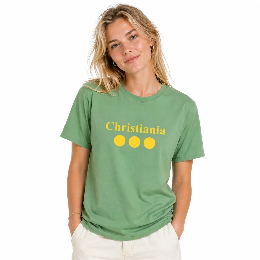 Christiania-Logo-Spell-Out-Military-Green-Unisex-T-shirt