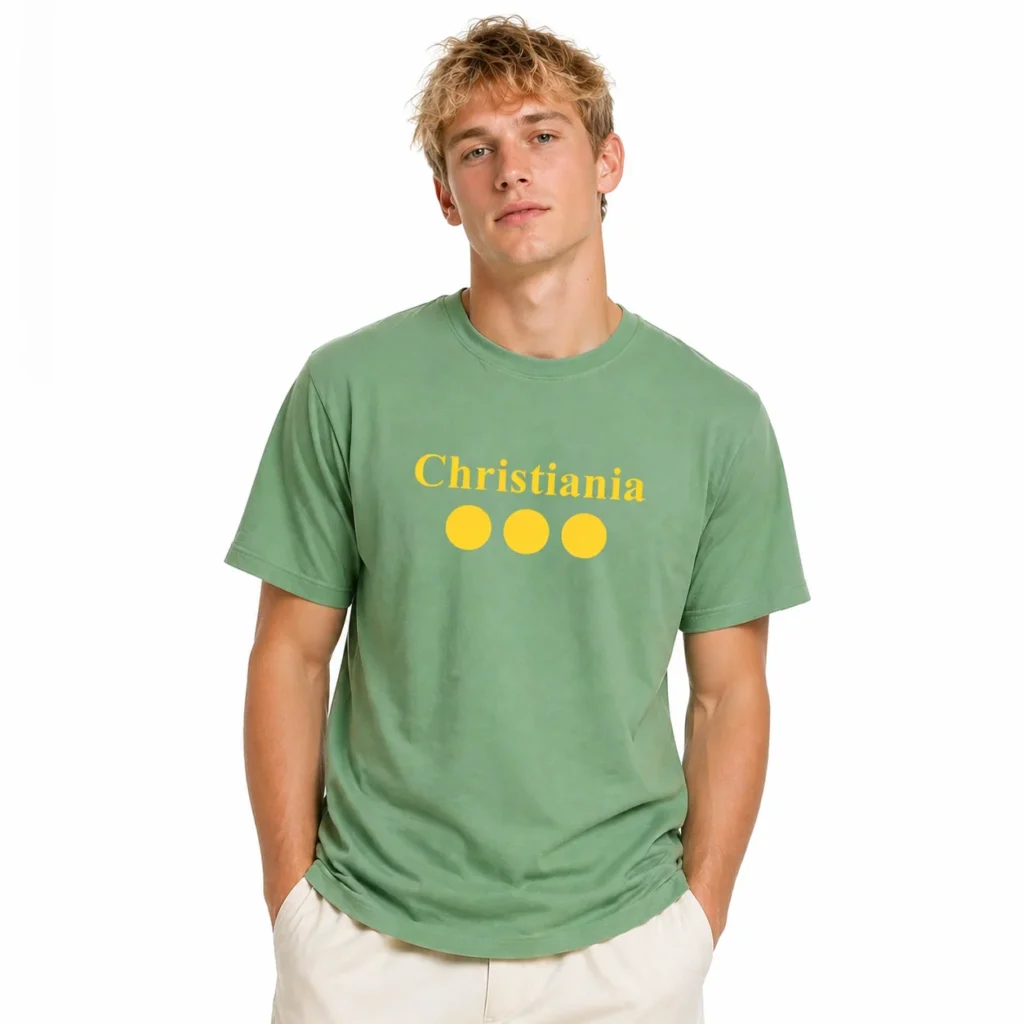 Christiania-Logo-Spell-Out-Military-Green-Unisex-T-shirt
